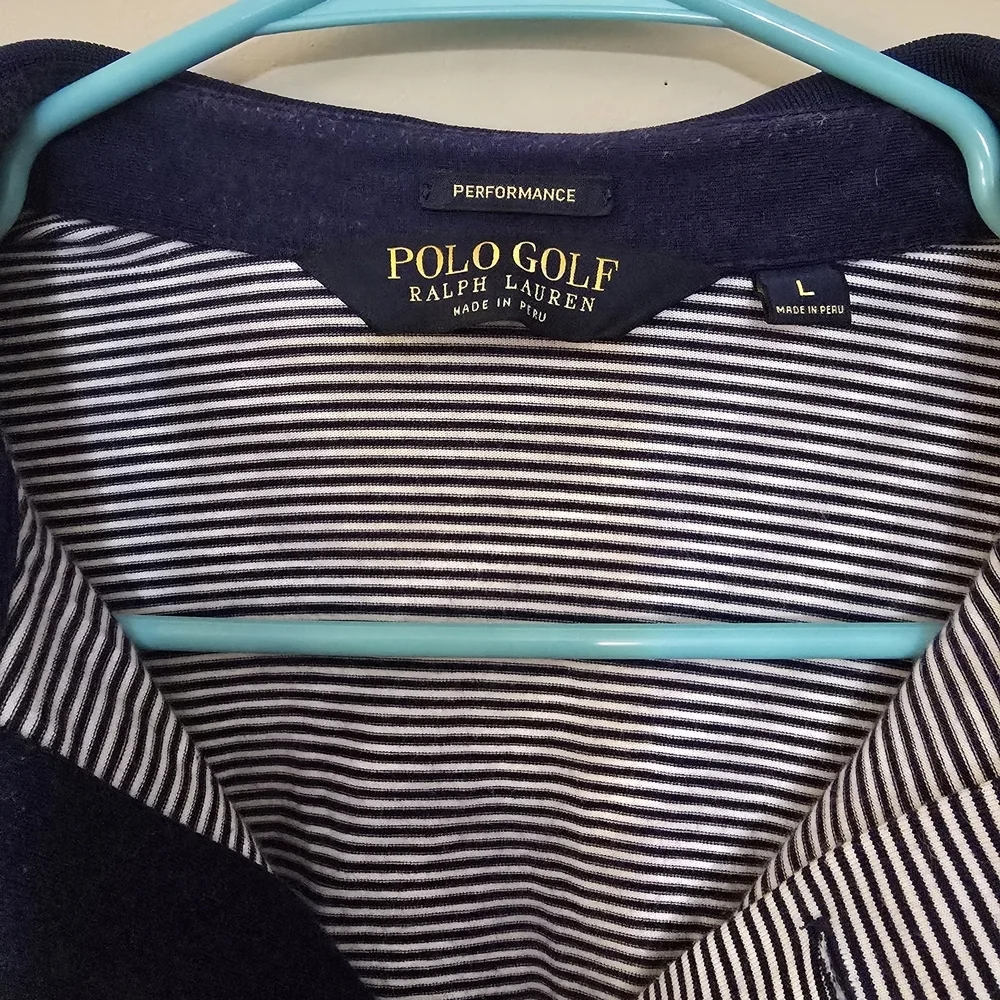 Polo Ralph Lauren Navy & White Striped Performance Golf Polo